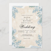 Faded Blue Botanical Romance Wedding Kaart (Voorkant / Achterkant)