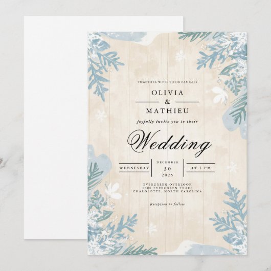 Faded Blue Botanical Romance Wedding Kaart (Voorkant / Achterkant)
