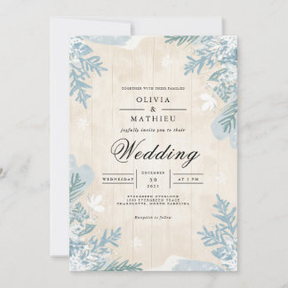 Faded Blue Botanical Romance Wedding Kaart