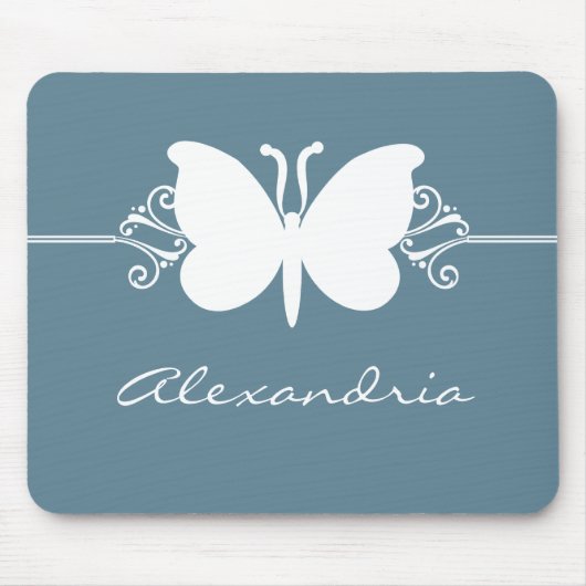 Faded Blue Butterfly Swirls Mousepad Muismat (Voorkant)