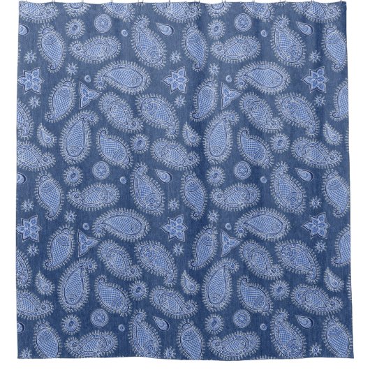 Faded Blue Denim Paisley Douchegordijn (Voorkant)