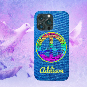 Faded Blue Denim Waterverf Peace Sign Hoesje-Mate Case-Mate iPhone Case