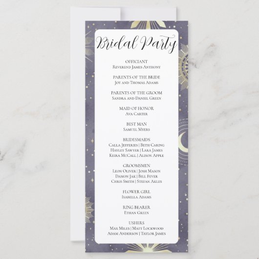 Faded Blue en Gold Celestial Wedding Programme (Achterkant)