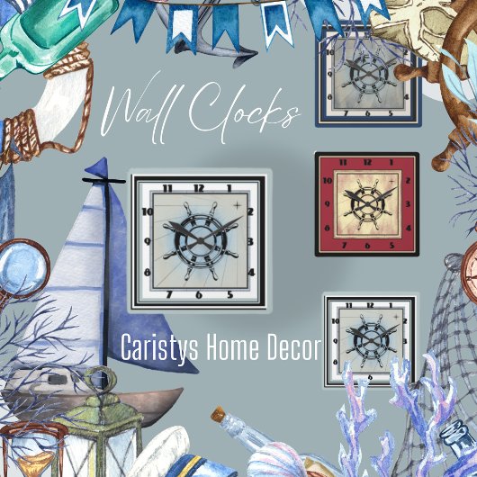 Faded Blue Nautical Thormed Square Vierkante Klok