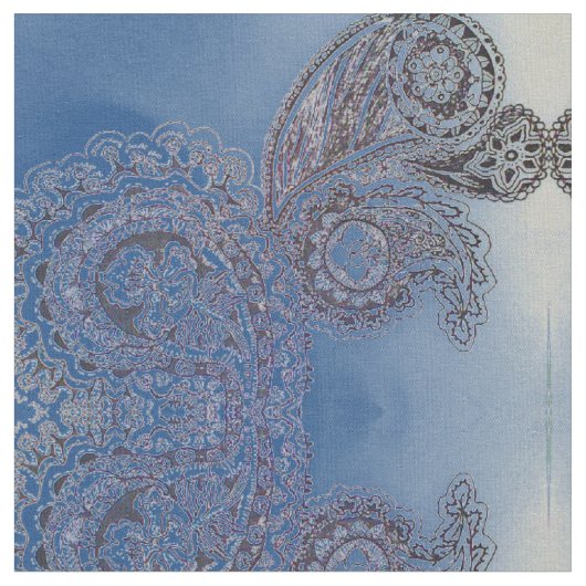 Faded Blue Paisley Stof (Close Up)