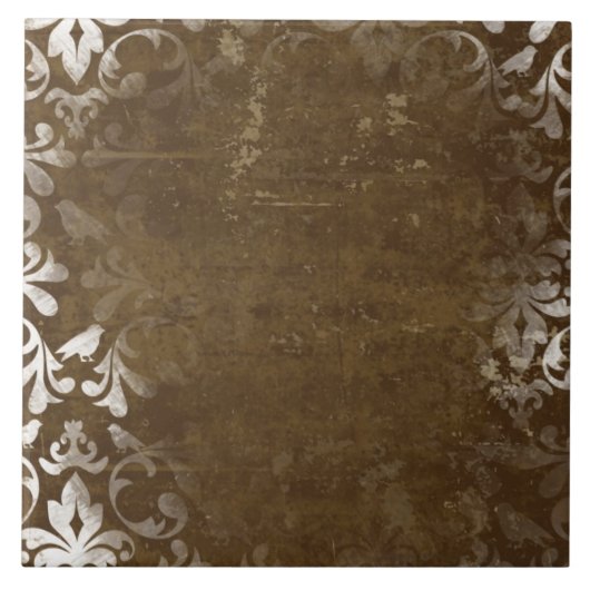 Faded Chic Brown White - Damaspatroon Tegeltje (Voorkant)