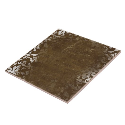 Faded Chic Brown White -  Damaspatroon Tegeltje (Zijkant)