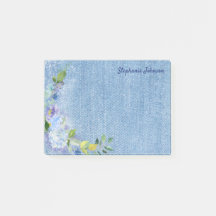 Faded Denim Blue en Lavender Floral Name Sjabloon