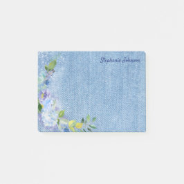 Faded Denim Blue en Lavender Floral Name Sjabloon Post-it® Notes