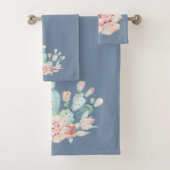 Faded Denim Blue en Waterverf Cactus Bad Handdoek (Insitu)