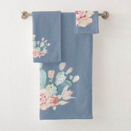 Faded Denim Blue en Waterverf Cactus Bad Handdoek