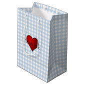 Faded Denim Blue Gingham Rood hart Met Liefde Medium Cadeauzakje (Achterkant Gekanteld)
