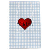 Faded Denim Blue Gingham Rood hart Met Liefde Medium Cadeauzakje (Voorkant)