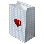 Faded Denim Blue Gingham Rood hart Met Liefde Medium Cadeauzakje (Voorkant Gekanteld)