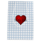 Faded Denim Blue Gingham Rood hart Met Liefde Medium Cadeauzakje (Achterkant)