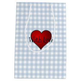 Faded Denim Blue Gingham Rood hart Met Liefde Medium Cadeauzakje