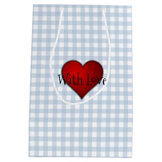 Faded Denim Blue Gingham Rood hart Met Liefde Medium Cadeauzakje (Achterkant)