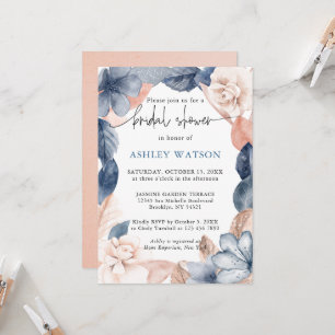 Faded denim & blush Bridal Shower Invitation Kaart