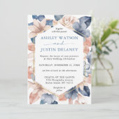 Faded denim & blush florals Weddenschap Kaart (Staand voorkant)