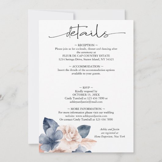 Faded denim & blush florals Weddenschap Kaart (Achterkant)