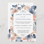 Faded denim & blush florals Weddenschap Kaart (Voorkant / Achterkant)