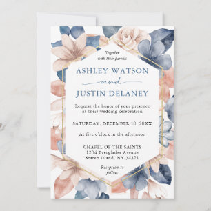 Faded denim & blush florals Weddenschap Kaart