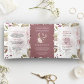 Faded Dusty Roos Floral Ampersand QR Code Bruiloft Drieluik Uitnodiging