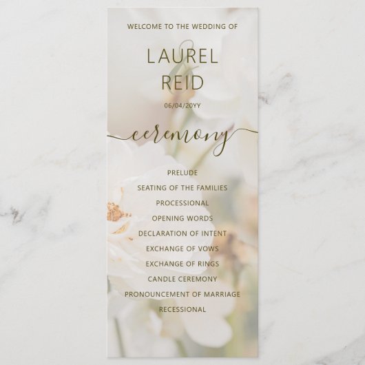 Faded Elegant White Rose Photo Romantic Wedding Programmakaart (Voorkant)