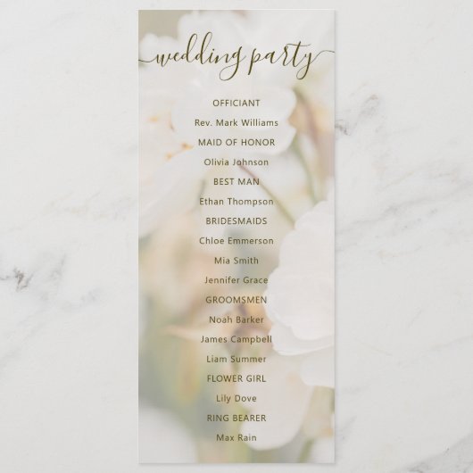 Faded Elegant White Rose Photo Romantic Wedding Programmakaart (Achterkant)