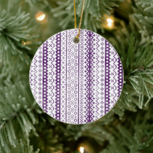 Faded Fair Isle Knit Waterverf Cabincore paarse Keramisch Ornament
