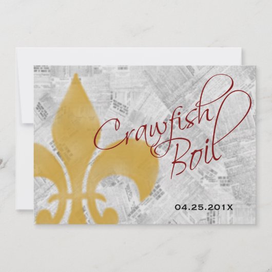 Faded Fleur de Lis Newspaper Crawfish Boil Invite Kaart (Voorkant)
