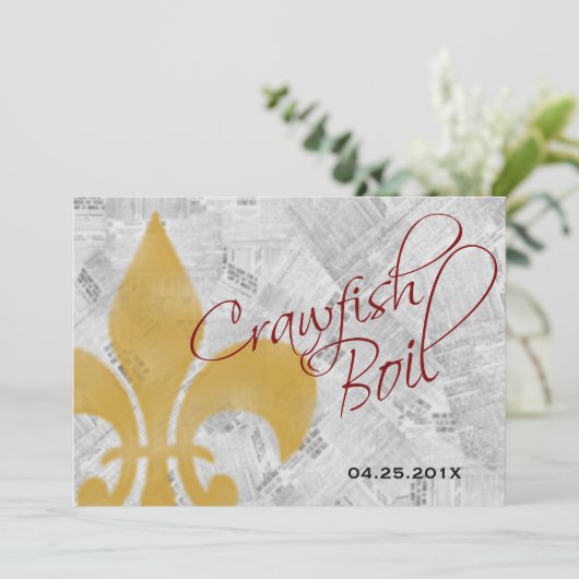 Faded Fleur de Lis Newspaper Crawfish Boil Invite Kaart (Staand voorkant)