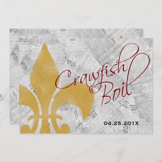 Faded Fleur de Lis Newspaper Crawfish Boil Invite Kaart (Voorkant / Achterkant)