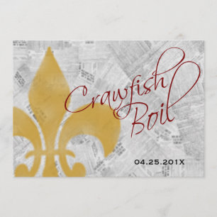 Faded Fleur de Lis Newspaper Crawfish Boil Invite Kaart