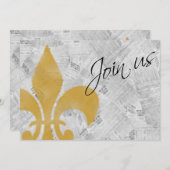 Faded Fleur de Lis Newspaper New Orleans Invite Kaart (Voorkant / Achterkant)