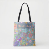 Faded Floral "Happy Bag" Tote Bag (Voorkant)