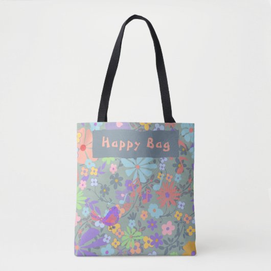 Faded Floral "Happy Bag" Tote Bag (Voorkant)