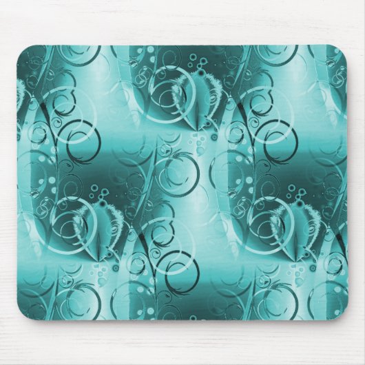 Faded Floral Swirl Blauwgroen Turquoise Blue Girly Muismat (Voorkant)