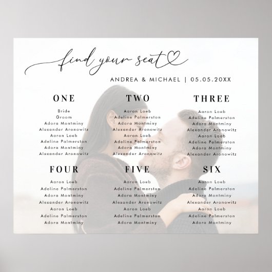 Faded Foto 6 Tafel Bruiloft Zitting Grafiek Teken Poster (Voorkant)