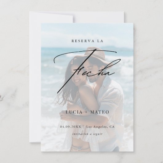 Faded foto Reserva La Fecha Spaanse strand bruilof Save The Date (Voorkant)