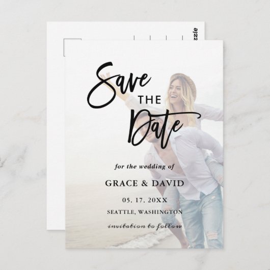 Faded fotobruiloft sparen de datum briefkaart (Voorkant / Achterkant)