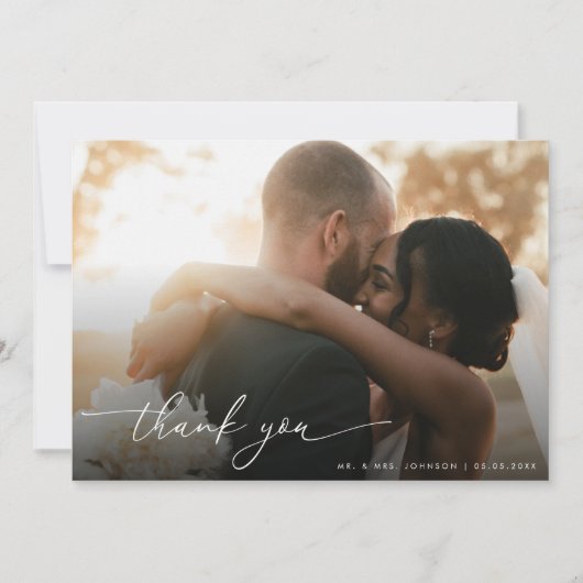 Faded Fotoscript & QR Code Fotogalerij Bruiloft Bedankkaart (Voorkant)