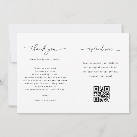Faded Fotoscript & QR Code Fotogalerij Bruiloft Bedankkaart (Achterkant)