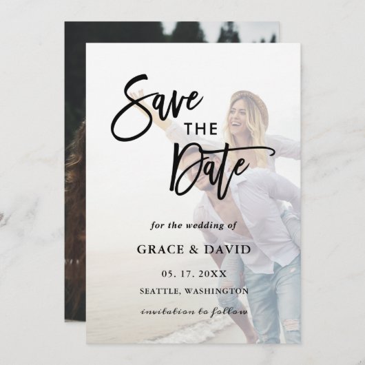 Faded Fotoweddenschap Sparen de Datum Vaste Kaart (Voorkant / Achterkant)