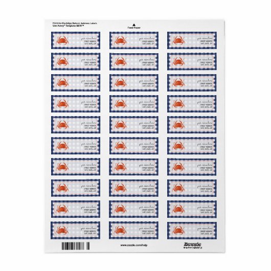 Faded Gingham Crab Etiket (Full Sheet)