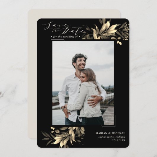 Faded Greenery Back and Taupe Wedding Save The Date (Voorkant / Achterkant)