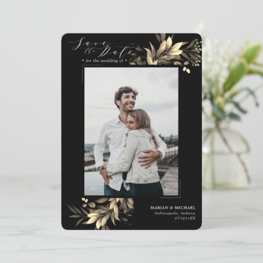Faded Greenery Back and Taupe Wedding Save The Date (Staand voorkant)