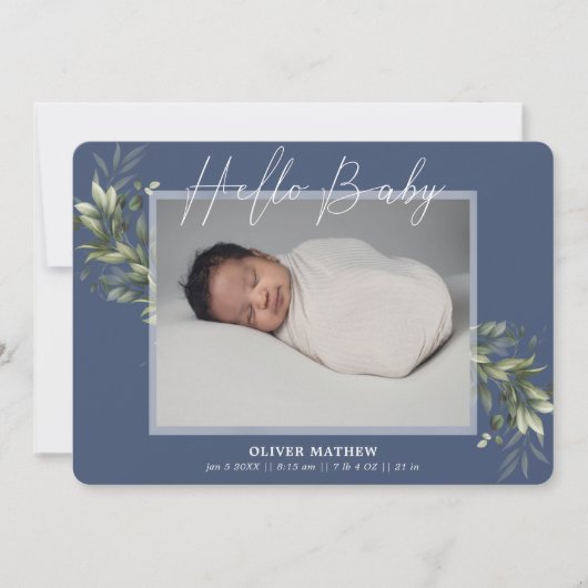 Faded Greenery Eucalyptus Blue Boy Announcem Aankondiging (Voorkant)