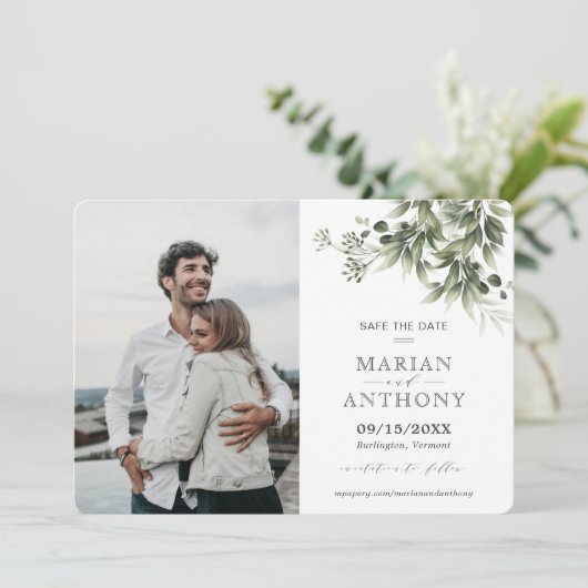 Faded Greenery Eucalyptus Save the Date (Staand voorkant)