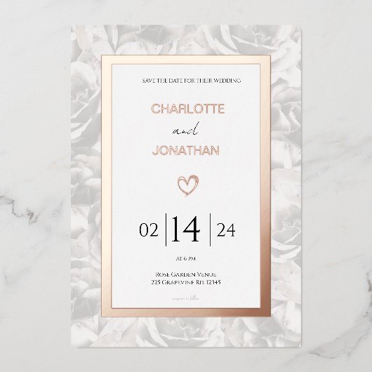 Faded Grijze Rozen - Aangepast huwelijksgoud Folie Uitnodiging (Voorkant)